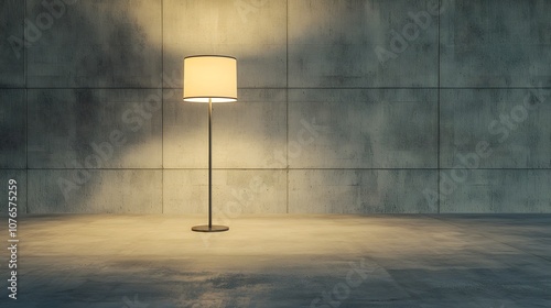 Black floor lamp in an empty room with smooth textures and clean lines, minimal yet impactful, 8K photo