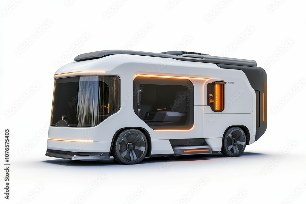 White futuristic camper van isolated.