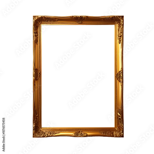 Wooden picture frame, isolated on white background, perfect for antique art or vintage photo display