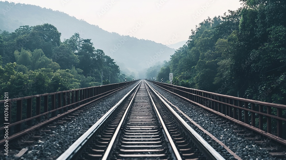 Fototapeta premium Long railway bridge crossing a deep gorge