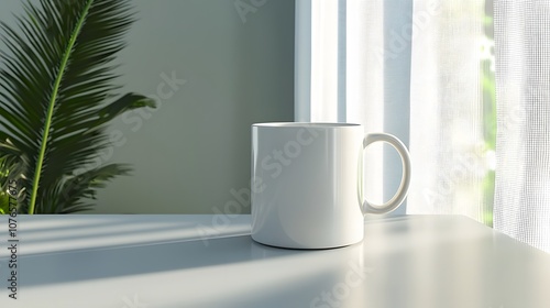 Plain ceramic mug on a smooth gray surface, showcasing everyday elegance, 8K