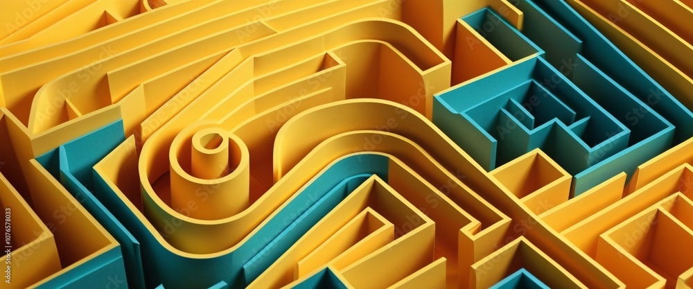 3d maze in bright yellow and cyan colors 3d maze in bright yellow and cyan colors