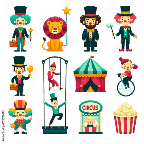 Vibrant Circus Icon Set – Perfect for Festivals and Carnivals