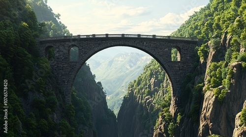 Large arched bridge crossing over a canyon photo