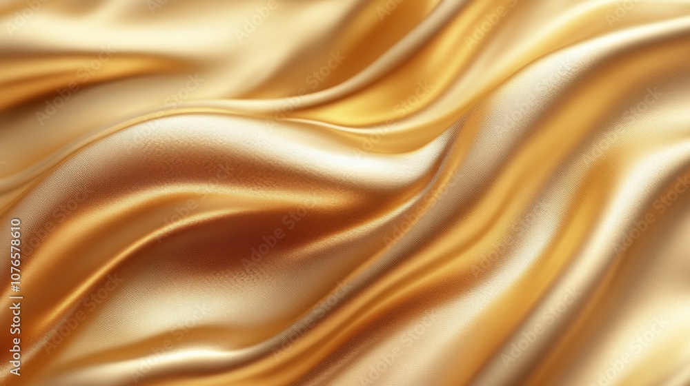 Luxurious Golden Satin Fabric Creating Smooth Waves and Textures Luxurious Golden Satin Fabric Creating Smooth Waves and Textures