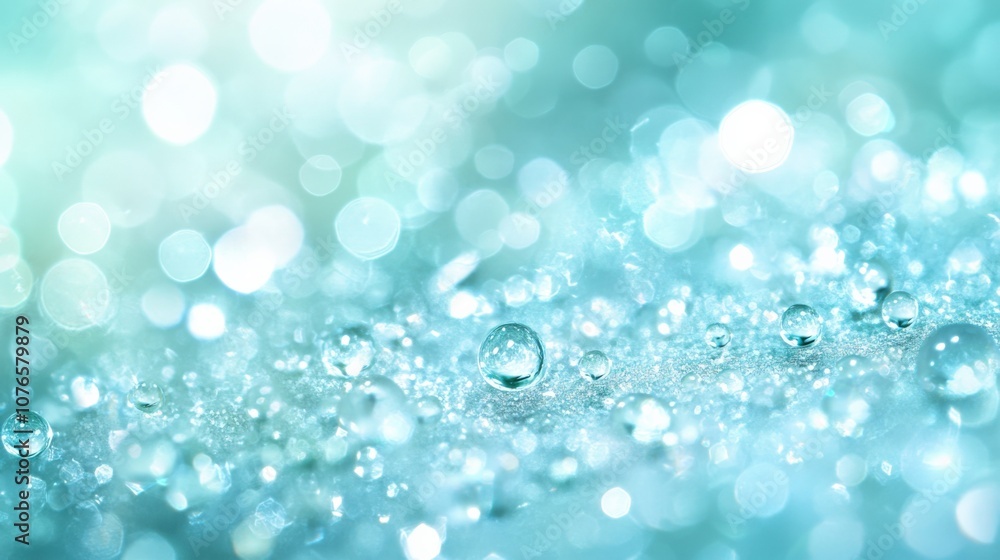 Glittering Water Drops on a Soft Turquoise Background Glittering Water Drops on a Soft Turquoise Background