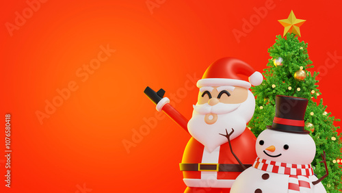 Happy Santa Claus snowman cheer up and raise hand up, merry Christmas, 3D rendering.