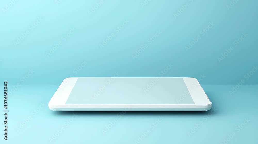 A minimalist tablet on a pastel blue surface, highlighting modern design and sleek aesthetics. A minimalist tablet on a pastel blue surface, highlighting modern design and sleek aesthetics.