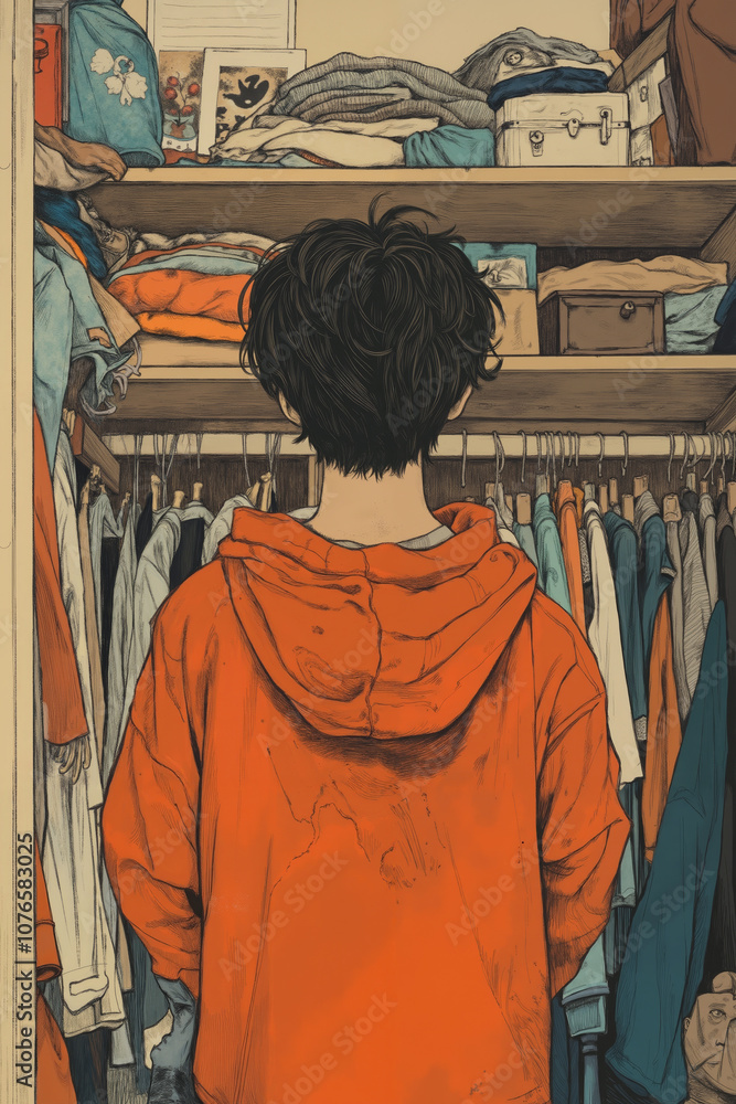 Fototapeta premium A man standing in front of a closet full of clothes