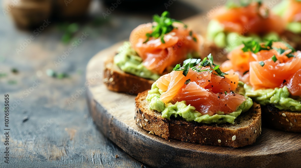 Avocado toast with smoked salmon. Avocado toast with smoked salmon.