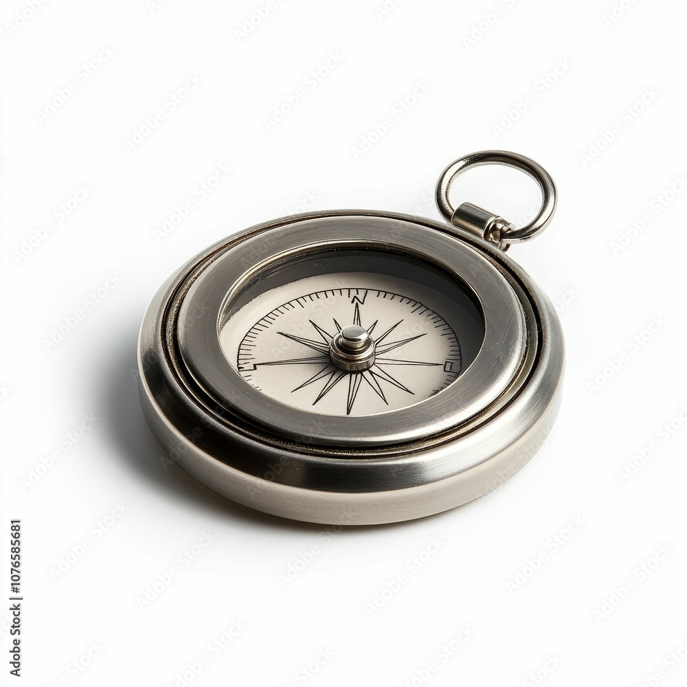 Silver compass with a white face. Silver compass with a white face.