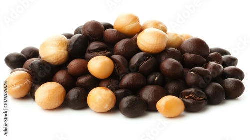 A pile of various coffee beans, showcasing different types and colors for brewing.