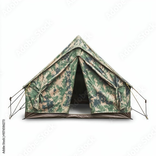 Camouflage tent on a white background. photo