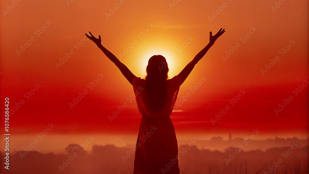 2025, silhouette of a strong woman standing in the sunrise, women new year greeting card 2025, silhouette of a strong woman standing in the sunrise, women new year greeting card