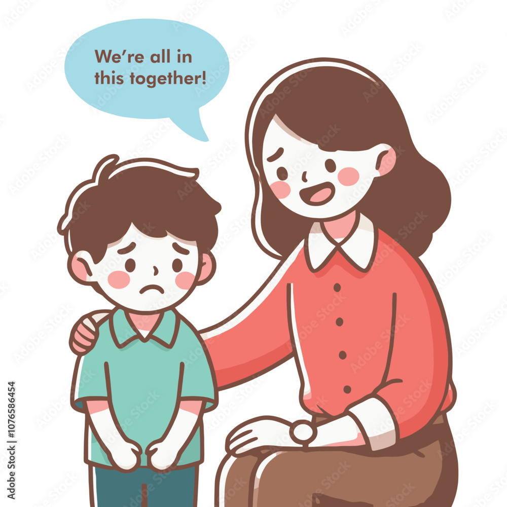 illustration of a friendly teacher comforting an upset child illustration of a friendly teacher comforting an upset child