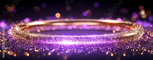 Obraz na płótnie A sparkling golden ring surrounded by a shimmering purple glitter backdrop, creating a magical and enchanting effect.