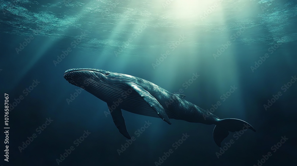 Fototapeta premium A humpback whale swimming in the ocean.