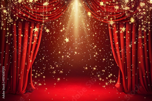 Red theater curtains with spotlight for a grand holiday show