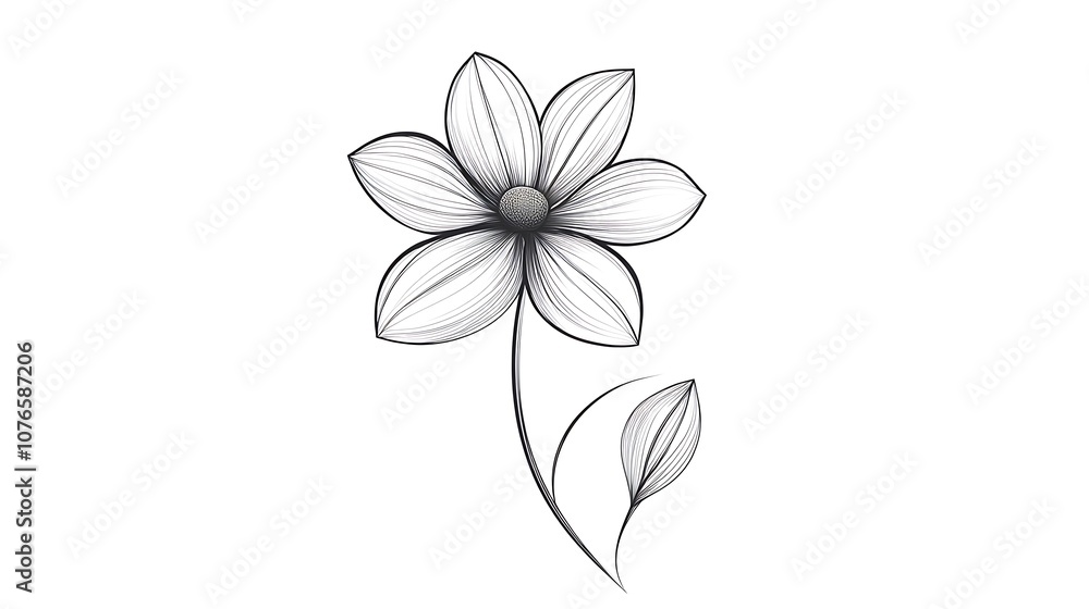 Line Art Drawing of a Flower with a Bud Line Art Drawing of a Flower with a Bud