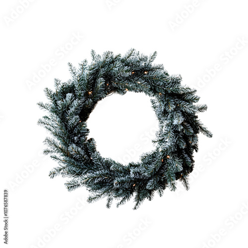 Vhristmas wreath with lights isolated on white background.  photo