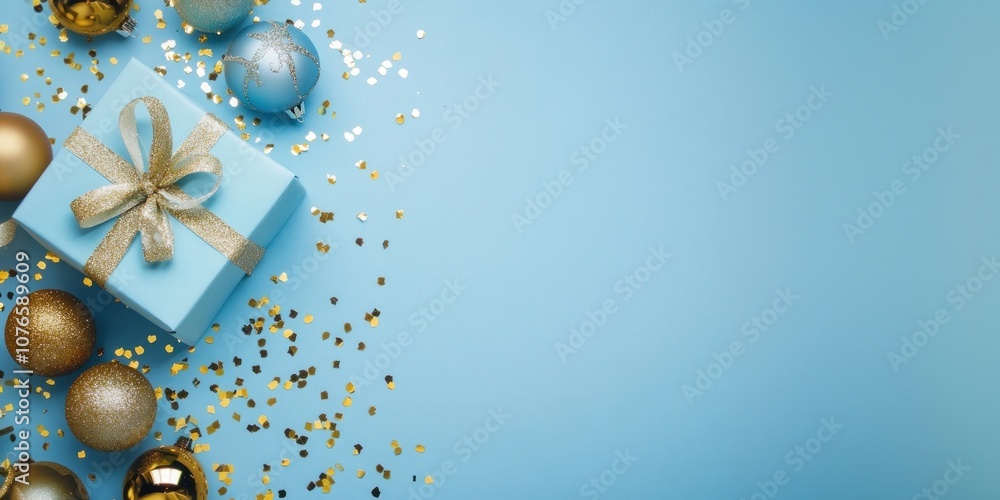 Real baby blue gift christmas confetti celebration.