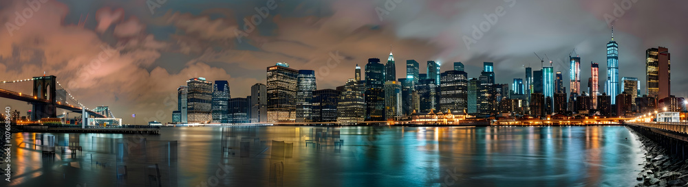 Fototapeta premium Panoramic view of the New York skyline at night