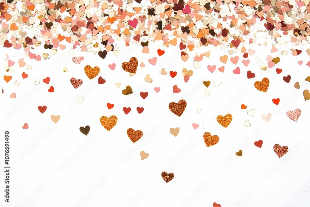 Scattered heart confetti on white background. Scattered heart confetti on white background.