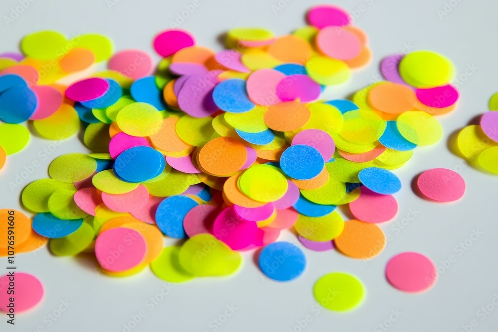 Brightly colored paper circles scattered on white. Brightly colored paper circles scattered on white.