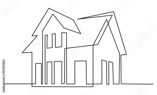 Abstract house line art drawing style. Detached family house minimalist black design isolated on white background. Vector illustration.