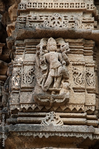 Carved idols on the outer wall of Shri Kapileshwar Mahadev Mandir, Velhale, near Bhusawal, Maharashtra, India