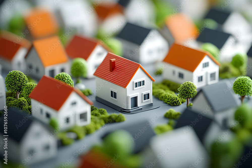 Safe structure around rental homes, representing risk management in passive real estate income Safe structure around rental homes, representing risk management in passive real estate income