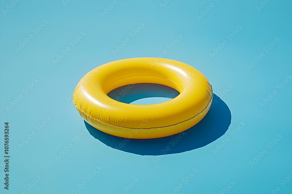 Yellow pool float ring on blue water, a cheerful summer scene Yellow pool float ring on blue water, a cheerful summer scene