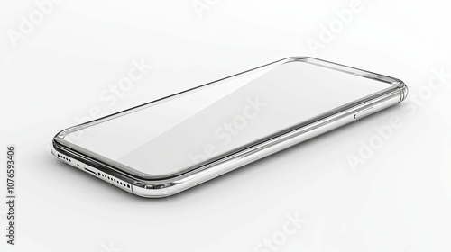 Silver Smartphone with Blank Screen on White Background