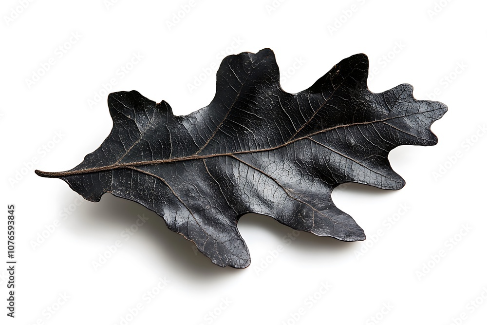 Fototapeta premium Black Oak leaf isolated on a white background, close up