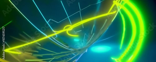 looping animation of a ball trajectory mapped out with neon lines and mathematical equations, evoking AI-driven analytics in sports