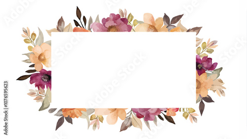 Watercolor floral frame with flowers and leaves. Perfect for invitations, greeting cards, blogs and more.