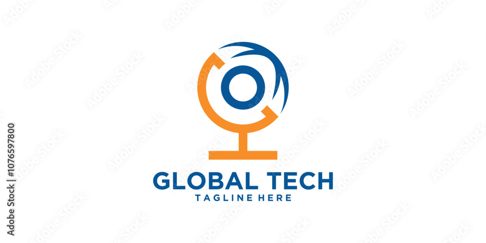 Obraz premium logo design global tech, globe, technology, modern, education, logo design icon, vector, symbol, idea, creative.