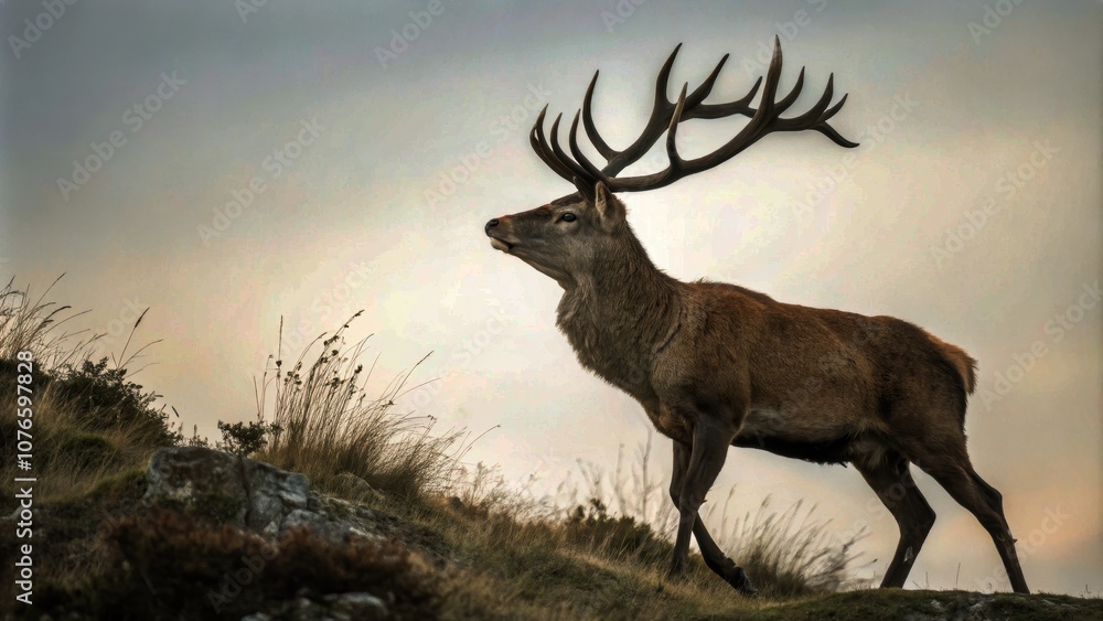 Obraz premium Majestic Animal with Large Horns Against a White Background - High Depth of Field Photography