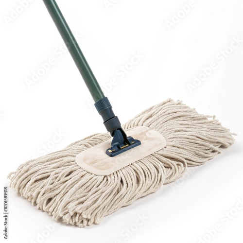 A mop with a fluffy head and a long handle photo