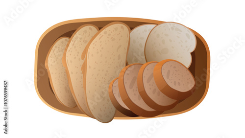 Fresh Baked Bread Top View. Slices of various breads in a basket. 