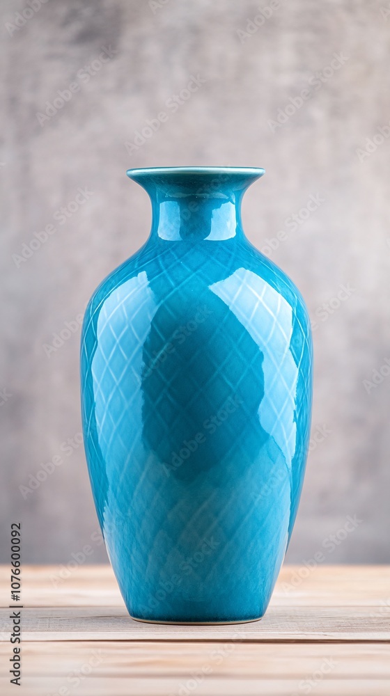 Elegant Tall Blue Ceramic Vase with Intricate Patterns on Wooden Surface Elegant Tall Blue Ceramic Vase with Intricate Patterns on Wooden Surface