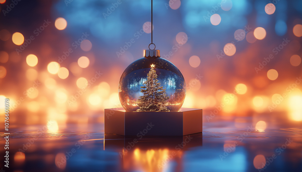Christmas ornament featuring a tree and star, set against a vibrant bokeh background with warm and cool festive lights Christmas ornament featuring a tree and star, set against a vibrant bokeh background with warm and cool festive lights