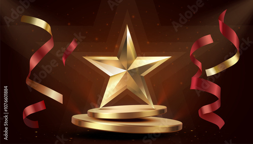 Awards nomination name podium, golden prize event, scene star ceremony. Vector
