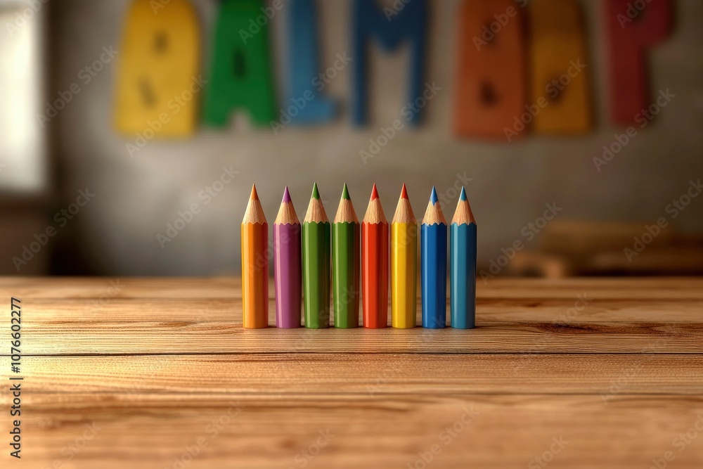 activity teacher mockup for kindergarten with wooden desk background and pencils with generative ai activity teacher mockup for kindergarten with wooden desk background and pencils with generative ai
