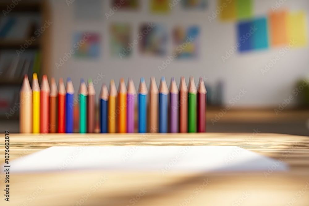 activity teacher mockup for kindergarten with wooden desk background and pencils with generative ai activity teacher mockup for kindergarten with wooden desk background and pencils with generative ai