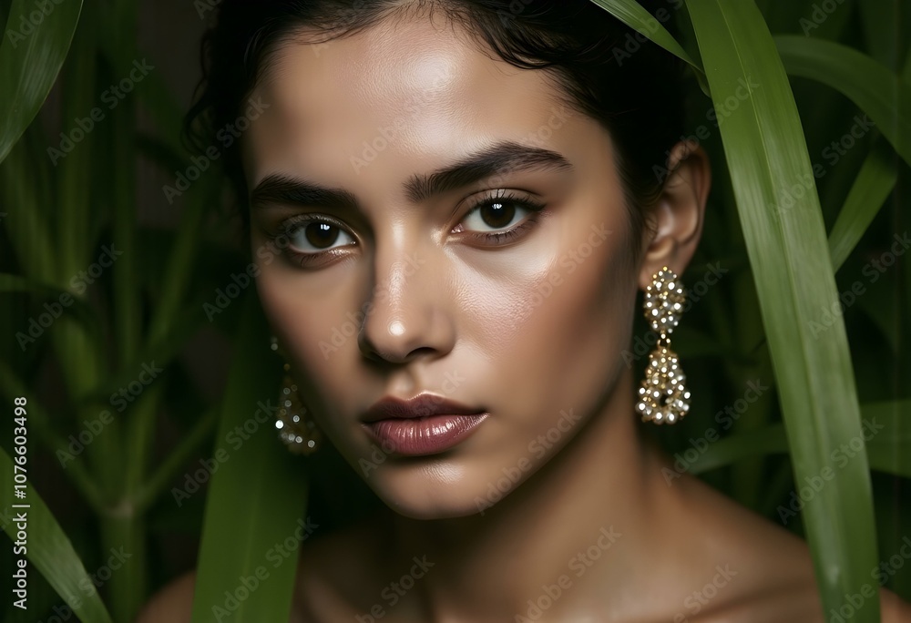 Natural Beauty. Beautiful Woman Face In Green Leaves. Natural Beauty. Beautiful Woman Face With Healthy Facial Skin And Natural Makeup In Green Leaves. High Resolution. Natural Beauty. Beautiful Woman Face In Green Leaves. Natural Beauty. Beautiful Woman Face With Healthy Facial Skin And Natural Makeup In Green Leaves. High Resolution.