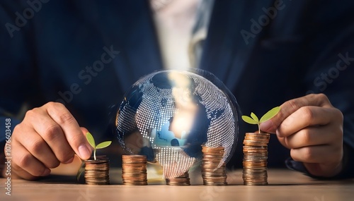 Global Economy Growth Concept with Coins and Globe