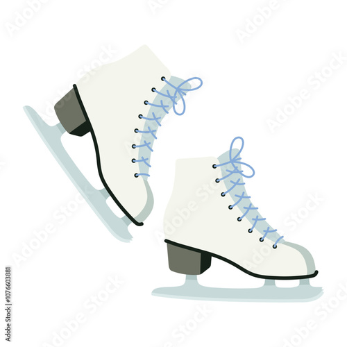 Hand drawn winter white figure ice skates isolated on white background. Cute and simple drawing. Vector illustration