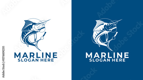 Marlin Fish logo design template, Marlin Swordfish Jumping Logo Design Vector