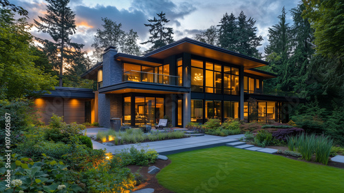 Wallpaper Mural Luxury Modern Home With Panoramic Glass Walls And Forested Background Torontodigital.ca